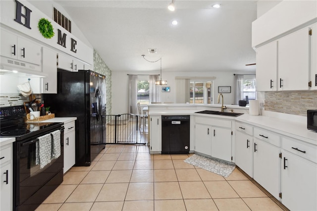 790 Chelsea Way, Lake Wales, FL 33853 - kitchen with black appliances, a sink, under cabinet range hood, and decorative backsplash