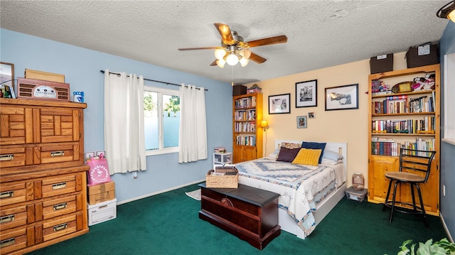 417 Yolonda Ct, Lakeland, FL 33809 - bedroom featuring dark colored carpet, a textured ceiling, baseboards, and ceiling fan