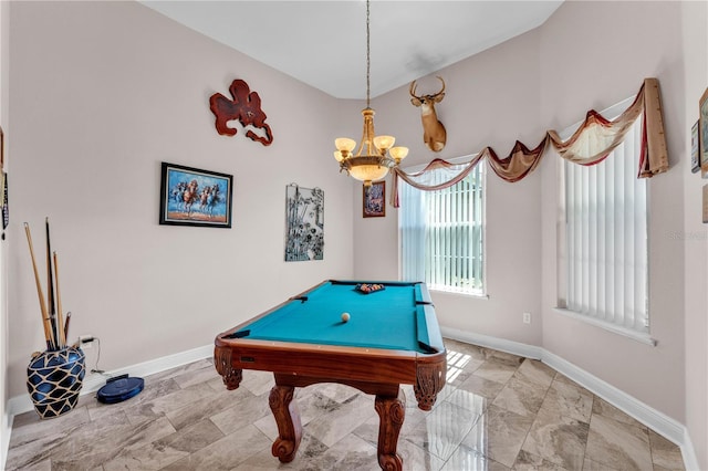5033 Sugar Bay St, Sebring, FL 33872 - game room featuring baseboards, a chandelier, and pool table