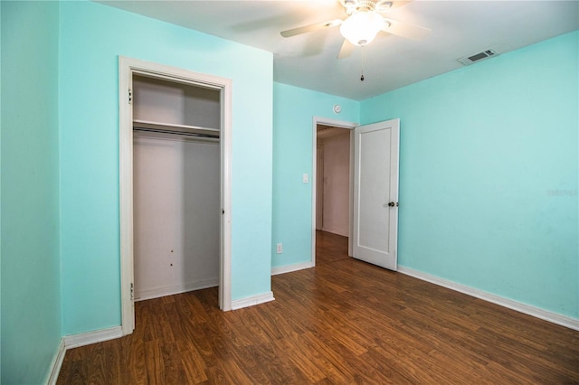 2710 Fairmount Ave, Lakeland, FL 33803 - unfurnished bedroom featuring wood finished floors, a closet, baseboards, and ceiling fan