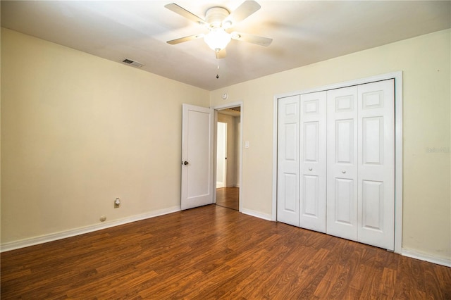2710 Fairmount Ave, Lakeland, FL 33803 - unfurnished bedroom featuring wood finished floors, baseboards, a closet, and a ceiling fan