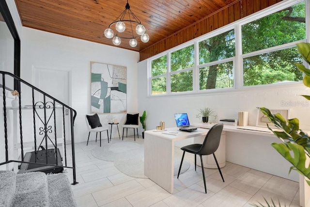 312 Palencia Pl, Lakeland, FL 33803 - office space with wood ceiling and a chandelier