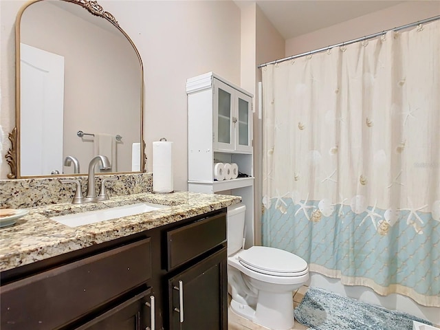 full bathroom featuring toilet, vanity, and shower / bath combo
