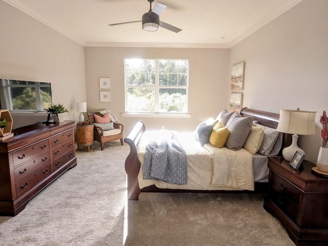 7919 Lake James Blvd, Lakeland, FL 33810 - bedroom featuring light carpet, ornamental molding, and ceiling fan
