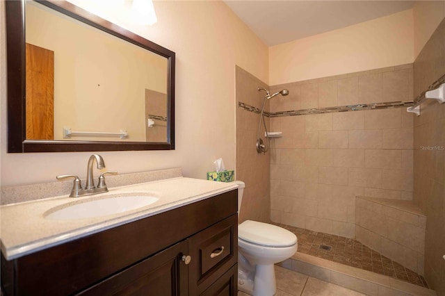 1920 Indian Trails Ct, Lakeland, FL 33813 - bathroom featuring tiled shower, toilet, vanity, and tile patterned floors