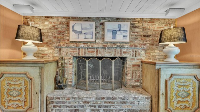 323 E Belvedere St, Lakeland, FL 33803 - detailed view of ornamental molding, a fireplace, and wood ceiling