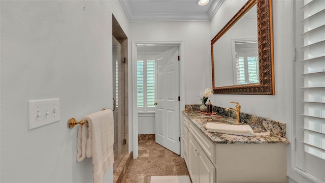 323 E Belvedere St, Lakeland, FL 33803 - full bath with vanity, crown molding, and a stall shower
