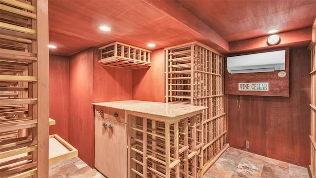 323 E Belvedere St, Lakeland, FL 33803 - wine cellar with a wall unit AC, stone finish flooring, wood ceiling, and recessed lighting