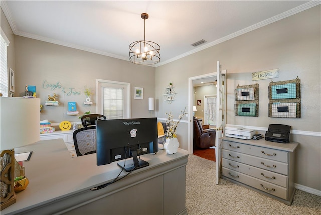 5425 Charlin Ave, Lakeland, FL 33810 - office space featuring crown molding, a chandelier, and baseboards