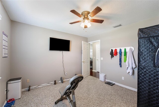 5425 Charlin Ave, Lakeland, FL 33810 - exercise room featuring carpet, a ceiling fan, and baseboards