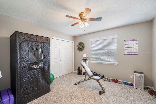 5425 Charlin Ave, Lakeland, FL 33810 - workout room featuring carpet flooring and a ceiling fan