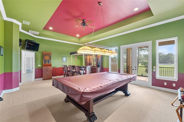 6542 Eagle Ridge Way, Lakeland, FL 33813 - recreation room with a tray ceiling, carpet floors, baseboards, and recessed lighting