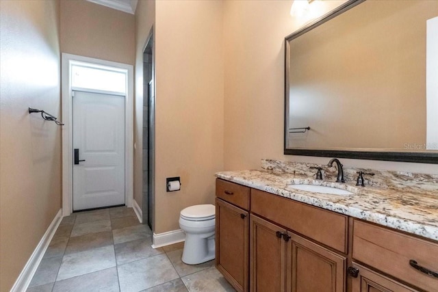 6357 Ashley Dr, Lakeland, FL 33813 - full bathroom featuring vanity, baseboards, toilet, and a shower