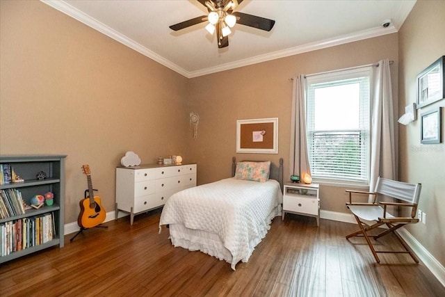 6357 Ashley Dr, Lakeland, FL 33813 - bedroom featuring multiple windows, wood finished floors, crown molding, baseboards, and ceiling fan