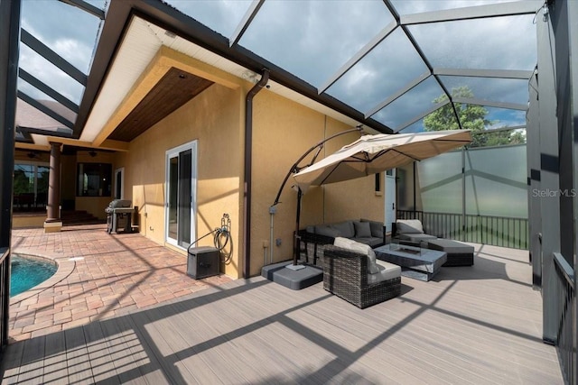 6357 Ashley Dr, Lakeland, FL 33813 - view of patio / terrace featuring an outdoor living space, a lanai, an outdoor pool, and a grill