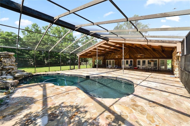 5425 Lewellyn Rd, Lakeland, FL 33810 - swimming pool with a patio, a lanai, and french doors