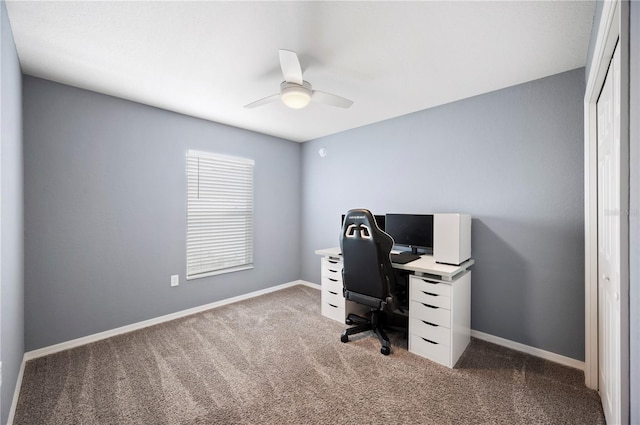 3883 Sandhill Crane Dr, Lakeland, FL 33811 - office with carpet flooring, a ceiling fan, and baseboards