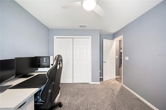 3883 Sandhill Crane Dr, Lakeland, FL 33811 - home office featuring carpet flooring, a ceiling fan, and baseboards