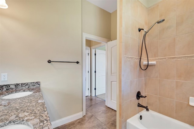 6527 Eagle Ridge Way, Lakeland, FL 33813 - bathroom with shower / bathtub combination, double vanity, and tile patterned flooring