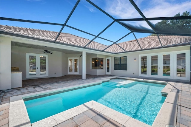 6527 Eagle Ridge Way, Lakeland, FL 33813 - outdoor pool featuring french doors, a patio, ceiling fan, and a lanai