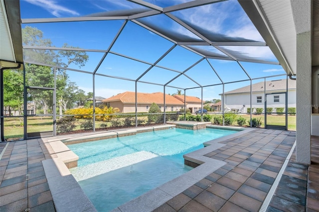 6527 Eagle Ridge Way, Lakeland, FL 33813 - outdoor pool with a patio, glass enclosure, and a residential view