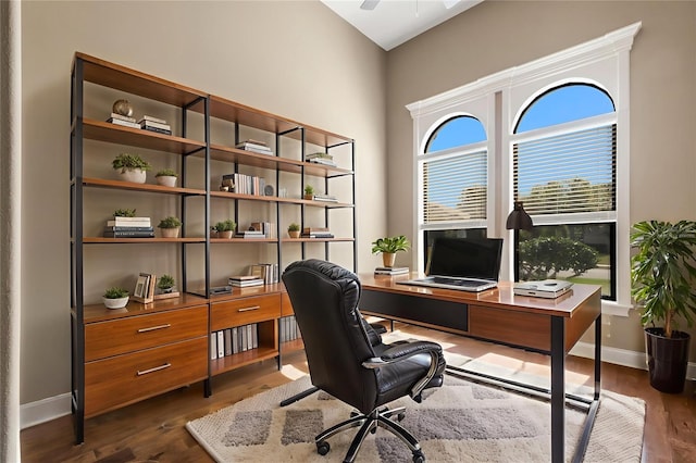 6527 Eagle Ridge Way, Lakeland, FL 33813 - office with dark wood-type flooring and ceiling fan