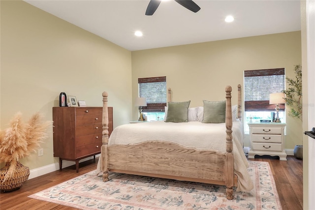 1233 Emerald Hill Way, Valrico, FL 33594 - bedroom featuring wood finished floors, baseboards, a ceiling fan, and recessed lighting