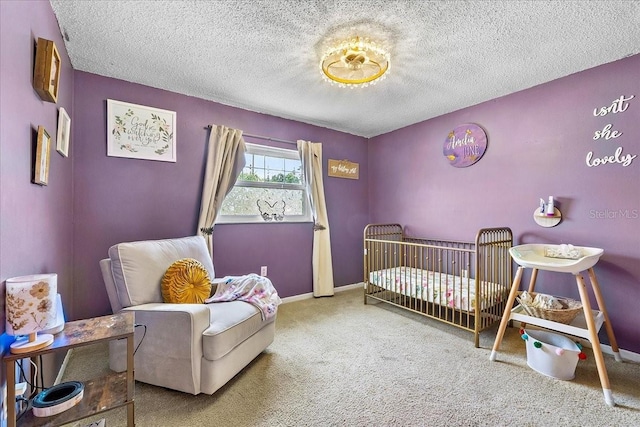 2810 Gary Ln, Lakeland, FL 33812 - bedroom with carpet flooring, a textured ceiling, baseboards, and a crib