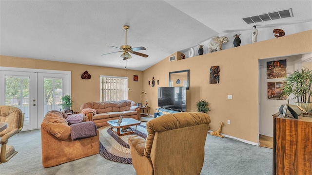 7311 Briarbay Loop, Lakeland, FL 33810 - carpeted living area featuring lofted ceiling, a ceiling fan, french doors, and baseboards