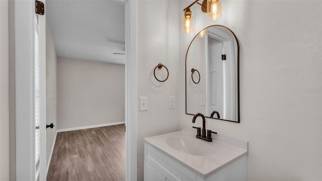 3829 Abbott Ln, Lakeland, FL 33810 - bathroom featuring wood finished floors, vanity, and baseboards