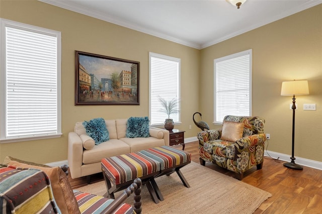 2731 Coventry Ave, Lakeland, FL 33803 - living room featuring baseboards, crown molding, and wood finished floors