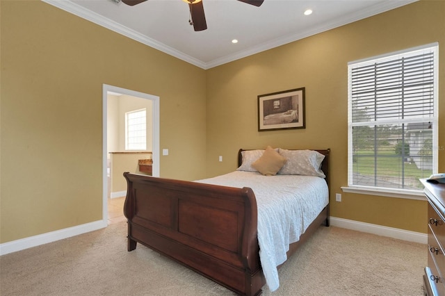 2731 Coventry Ave, Lakeland, FL 33803 - bedroom featuring crown molding, light carpet, multiple windows, baseboards, and recessed lighting