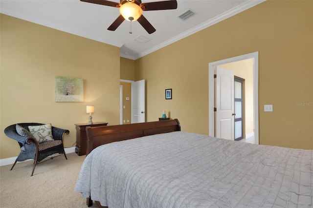 2731 Coventry Ave, Lakeland, FL 33803 - carpeted bedroom featuring ornamental molding, baseboards, and a ceiling fan