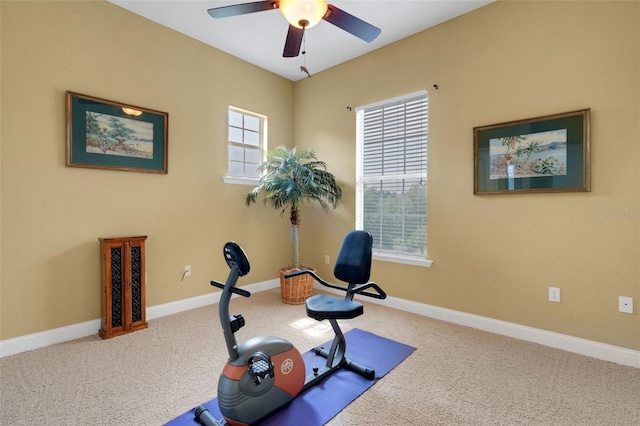 2731 Coventry Ave, Lakeland, FL 33803 - exercise room featuring healthy amount of natural light, ceiling fan, carpet flooring, and baseboards