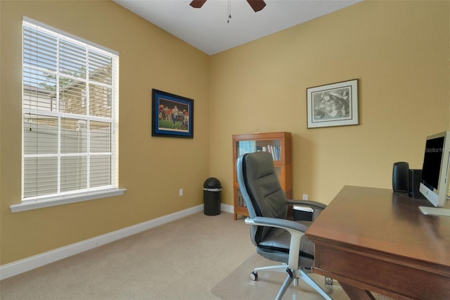 2731 Coventry Ave, Lakeland, FL 33803 - office featuring a ceiling fan, carpet floors, and baseboards