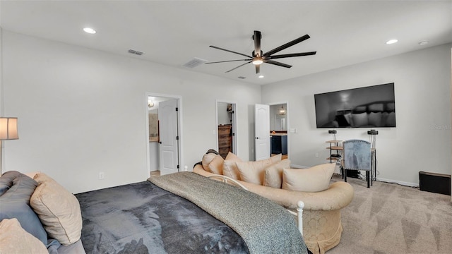1146 Enclave Ct, Auburndale, FL 33823 - bedroom featuring carpet floors, recessed lighting, a ceiling fan, a walk in closet, and connected bathroom