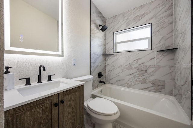 3813 Surrey Dr, Orlando, FL 32812 - full bath with toilet, vanity,  shower combination, and a textured wall