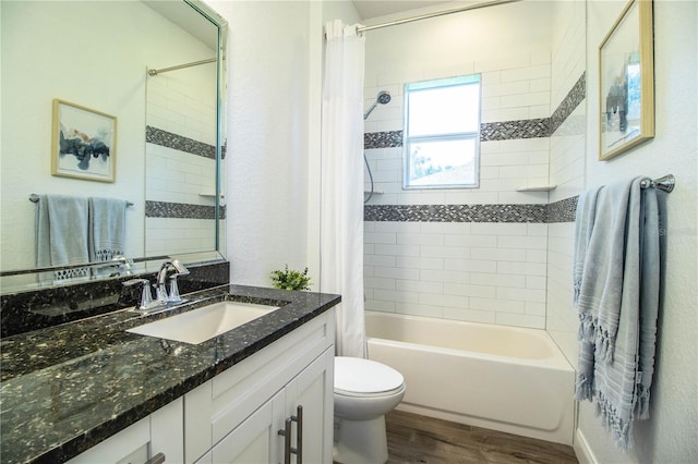 3176 Pearly Dr, Lakeland, FL 33812 - full bath with wood finished floors, vanity, shower / bathtub combination with curtain, and toilet