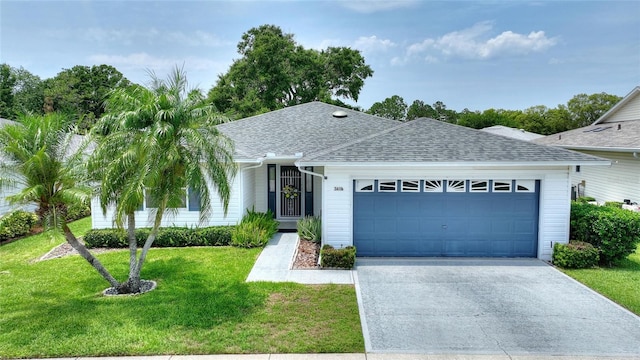 3618 Highland Fairways Blvd, Lakeland, FL 33810 - single story home with an attached garage, concrete driveway, roof with shingles, and a front lawn