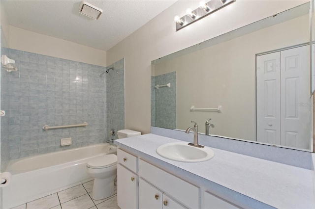 3618 Highland Fairways Blvd, Lakeland, FL 33810 - bathroom featuring tub / shower combination, toilet, tile patterned floors, and vanity