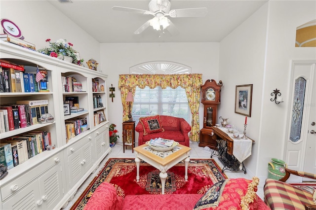 2936 Grasslands Dr, Lakeland, FL 33803 - living area featuring a ceiling fan and light tile patterned floors