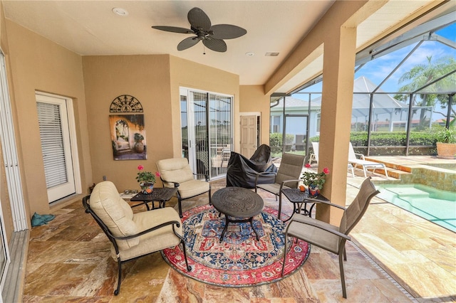 2936 Grasslands Dr, Lakeland, FL 33803 - view of patio / terrace featuring a ceiling fan, an outdoor pool, and a lanai