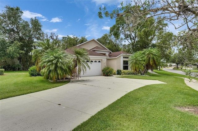1003 Clearpointe Way, Lakeland, FL 33813 - single story home with stucco siding, a front lawn, concrete driveway, and an attached garage