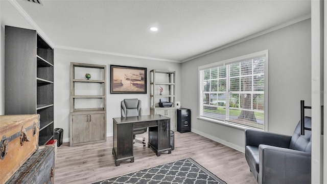 4825 Foxrun, Lakeland, FL 33813 - office with ornamental molding, light wood-type flooring, baseboards, and recessed lighting