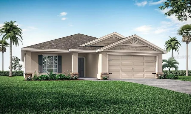 1819 Daystar Dr, Haines City, FL 33844 - view of front facade featuring driveway, an attached garage, a front lawn, stucco siding, and roof with shingles