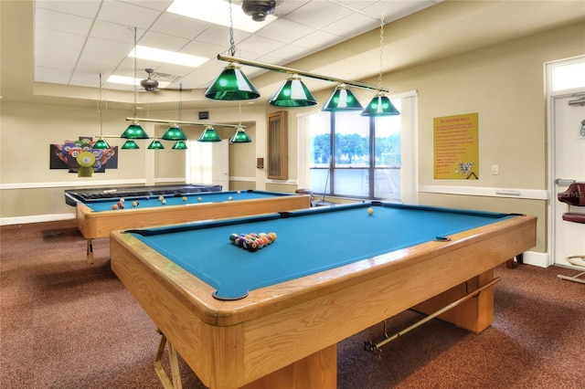 6065 Magpie Dr, Lakeland, FL 33809 - rec room featuring pool table, carpet floors, baseboards, and a paneled ceiling