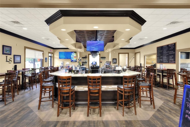 6065 Magpie Dr, Lakeland, FL 33809 - community bar area with crown molding, wood finished floors, and recessed lighting