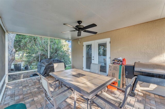 5108 Waterwood Dr, Bartow, FL 33830 - view of patio / terrace with ceiling fan, french doors, outdoor dining area, and a grill