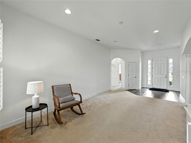 1547 Cordgrass Way, Lakeland, FL 33813 - entrance foyer featuring arched walkways, carpet floors, recessed lighting, and baseboards