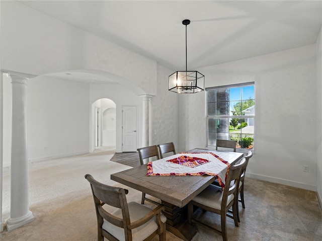 1547 Cordgrass Way, Lakeland, FL 33813 - dining room with decorative columns, arched walkways, carpet, and baseboards